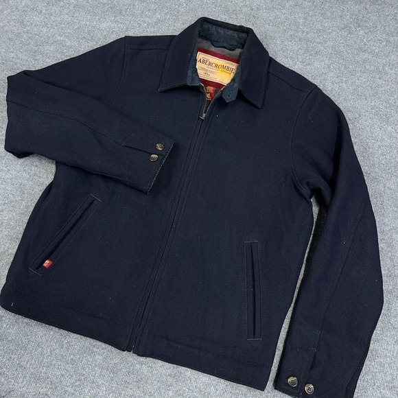 Abercrombie & Fitch Other - Vintage Abercrombie Fitch Navy Wool Blend Coat Jacket Men XL Full Zip Heavy Y2K